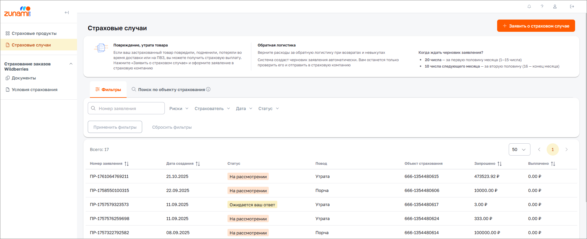 Список заявлений